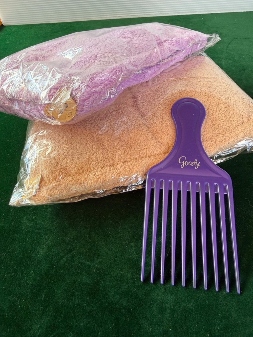 Hair Turbans Microfiber Wraps x2 * Goody Pick Comb * NWT * Purple * Tan